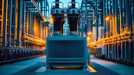 High-voltage electrical equipment in an industrial power facility, representing energy infrastructure and regulatory compliance.