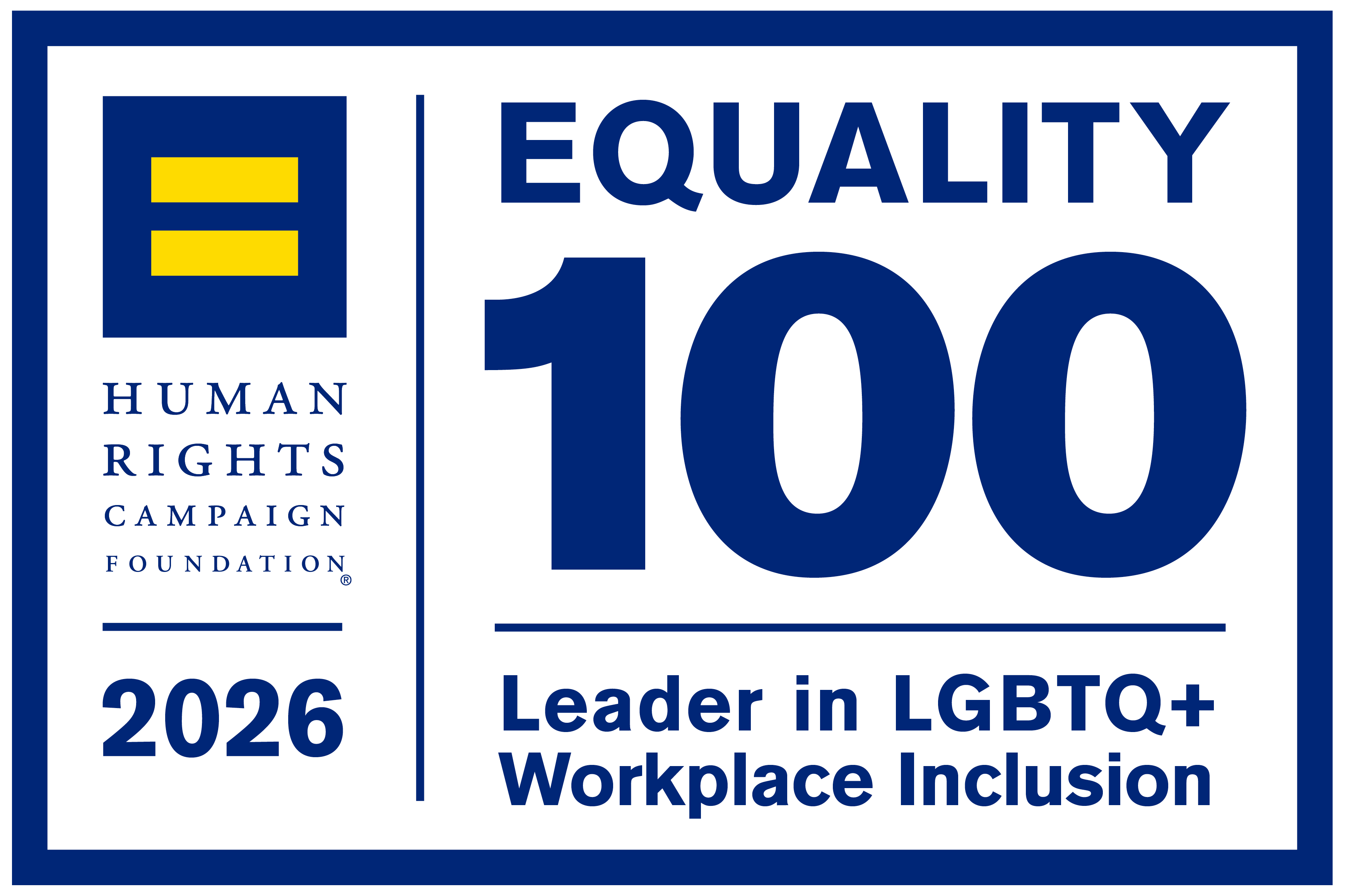 HRCF Equality 100 2026 Award Badge.