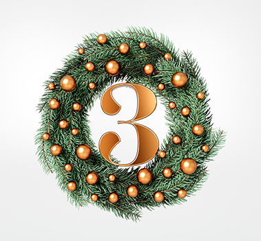 Holiday wreath with the number 3 inside